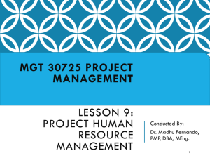 Lesson 9 – Project Human Resource Management