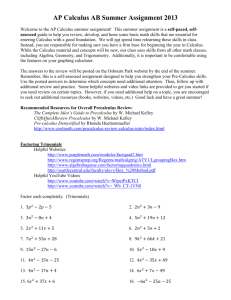 AP Calculus AB Summer Assignment 2013 (final).