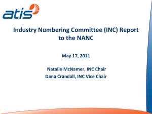 INC Report to the NANC