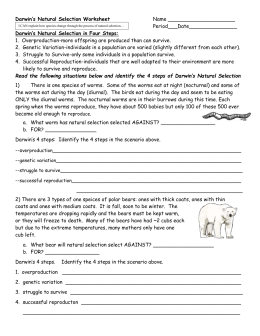 Darwin*s Natural Selection Worksheet