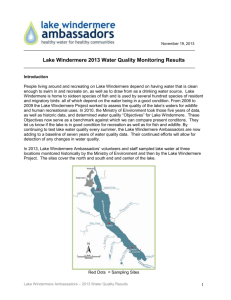 Lake Windermere 2011 Water Quality Monitoring Results