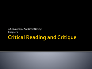 Critical Reading and Critique