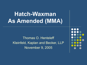 Hatch Waxman As Amended - Kleinfeld Kaplan & Becker LLP