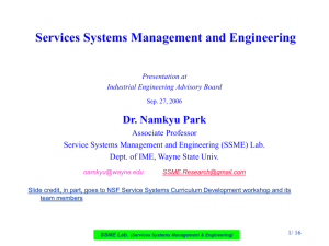 Services Systems Management and Engineering