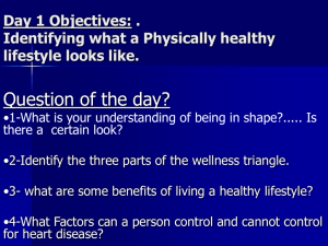 Days Objectives: Living a healthy lifestyle