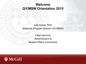 Welcome QY/MSW Orientation 2015