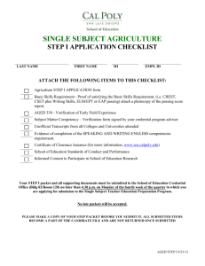 single subject agriculture step i application checklist
