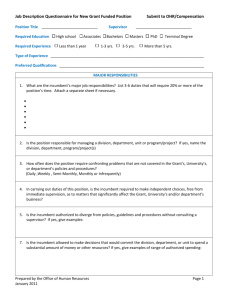 Job Description Questionnaire for New Grant Funded Positions