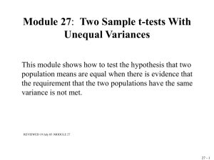 Module 5. Two Sample t-tests when Variances are not Equal