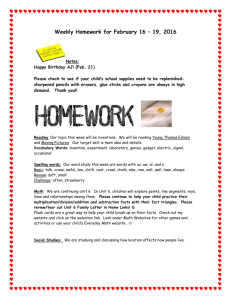 Weekly Homework for February 16 – 19, 2016