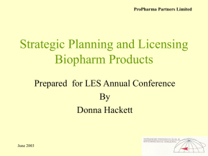 Strategic planning and licensing biopharma products