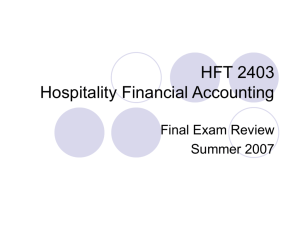 HFT 2403 Hospitality Financial Accounting
