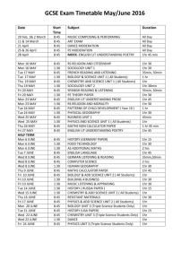 Exam Timetable June 2016