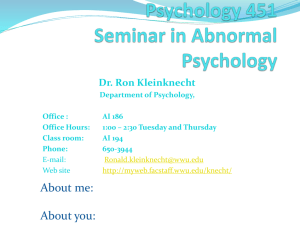 Psychology 451 Seminar in Abnormal Psychology