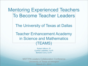 Mentoring Experienced Teachers To Become Teacher Leaders The