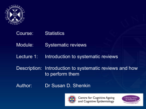 Introduction to Systematic Reviews - the Centre for Cognitive Ageing