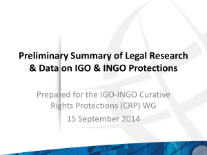 Preliminary Summary of Legal Research & Data on IGO