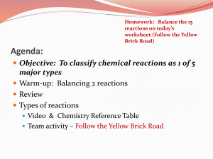 Agenda: 11/19 * Types of Chemical Reactions