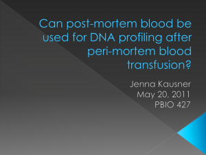 Can post-mortem blood be used for DNA profiling after peri