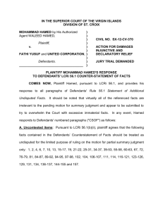 Plaintiff's Response to Counterstatement of Facts Page IN THE