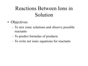 Reactions Between Ions in Solution lab