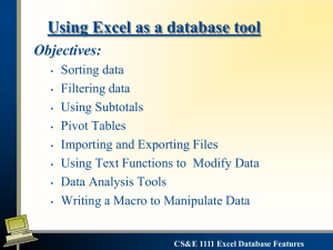 Lecture 17 Excel Database Features
