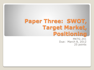 Paper Three: SWOT, Target Market, Positioning