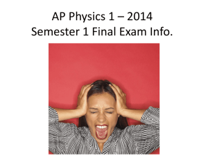 AP Physics 1 * 2014 Semester 1 Final Exam Info.