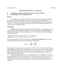 Chemistry 212 Lab Fall 2011 Chemical Kinetics I, A Survey: I