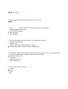 Quiz 5 Key 1. The structure of a database table is separate from its