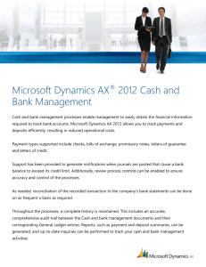 Cash and Bank Management Data Sheet