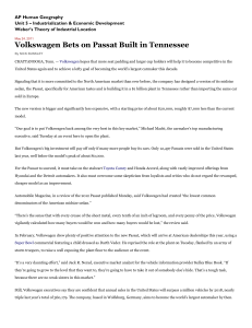 Volkswagen Bets on Passat Built in Tennessee