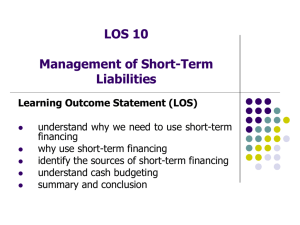 Management of Short Term Liabilities