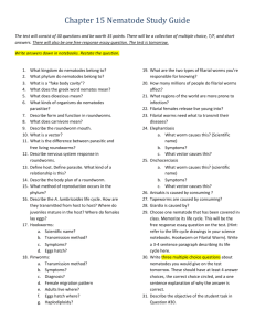 Chapter 15 Nematode Study Guide The test will consist of 30