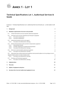 Technical specifications, Lot 1 (audiovisual services & goods)