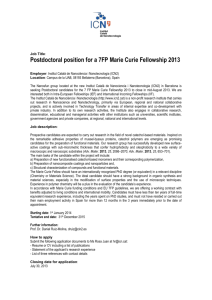 Postdoctoral position for a 7FP Marie Curie Fellowship 2013