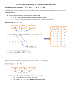Handout - 6.2 6.3 Factoring Trinomials
