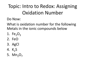 Topic: Intro to Redox: Assigning Oxidation Number