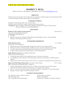 Public Relations Résumé - University of South Florida