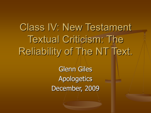 Class IV: New Testament Textual Criticism