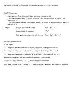Algebra 2 Study Guide for Polynomial Quiz 1 and answer key for