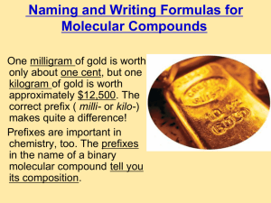 Naming and Writing Formulas for Molecular