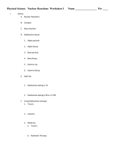 Physical Science Nuclear Reactions Worksheet I
