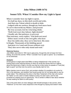 John Milton (1608-1674) Sonnet XIX: When I Consider How my