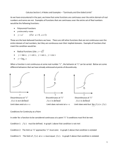 Calculus Section 1.4 Notes and Examples – “Continuity and One