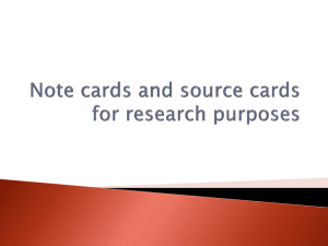 Note cards and source cards for research purposes