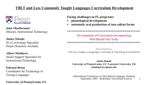TBLT and Less Commonly Taught Languages Curriculum