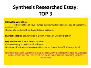 Synthesis Researched Essay: TOP 3 1) Develop your ethos
