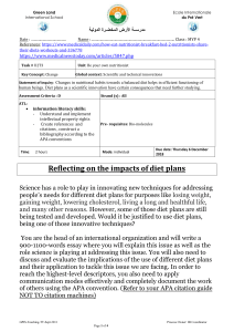 MYP4 Criterion D (Reflecting on the impacts of diet plans)
