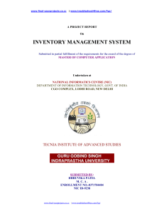 A PROJECT REPORT On INVENTORY MANAGEMENT